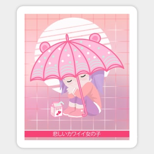 90s Japanese Kawaii Sad Girl Pink Japanese Strawberry Milk Sticker